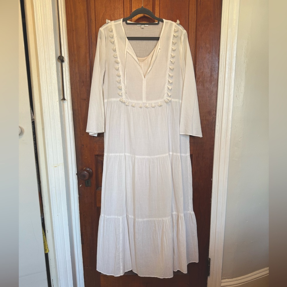 Prettiest Madewell White Boho Midi Tiered Dress sz Small